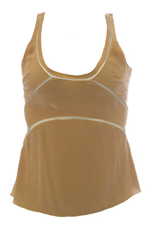 VENA CAVA Women's Tan Silk U-Back Form Tank Top 50130 $195 NEW