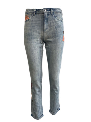 SCOTCH & SODA Women's Blue Embroidered Boyfriend Jeans #666 26/32 NWT