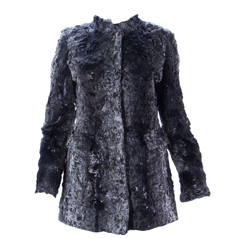 STEVIE MAC Women's Platinum Faux Fur/Sequin Coat #7400 $395 NWT