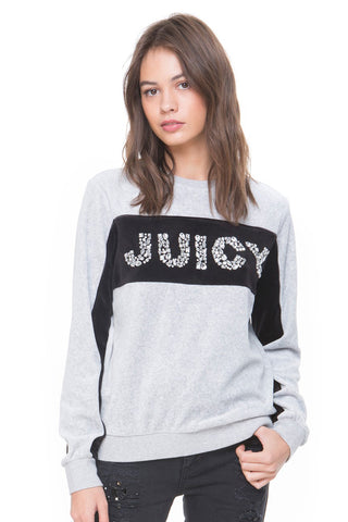 JUICY COUTURE BLACK LABEL Women's Silver Velour Gems Pullover $178 NWT