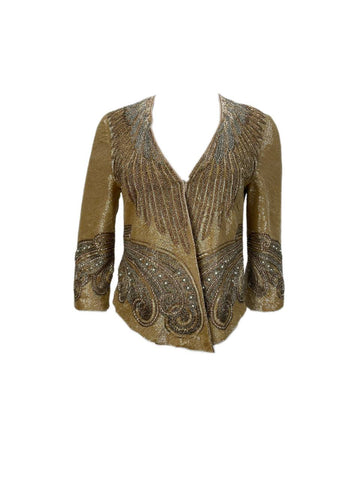 HAUTE HIPPIE Women's Gold V-Neck Jacket #9045 NWT