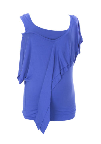 9FASHION Maternity Women's Andrea Blue Off-Shoulder Blouse Sz S $84 NEW