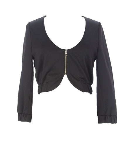 9FASHION Maternity Women's Rasty Bolero Satin Blazer, Small, Black