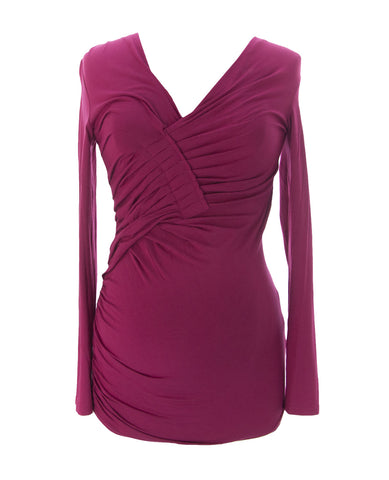 9FASHION Maternity Women's Riana II Sangria Pleat Blouse Sz S $75 NEW