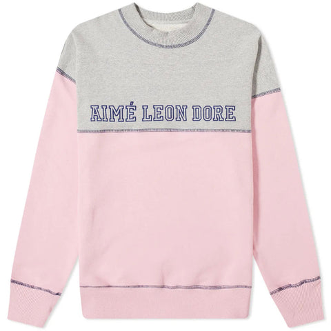 AIME LEON DORE Men's Pink 20oz Terry Cross Stitch Crewneck Hoodie NWT