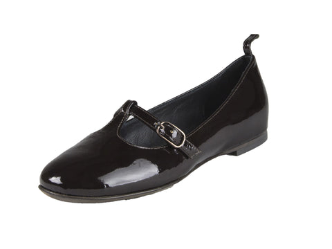ALBERTO FERMANI Women's Brown Leather Bridge T-Strap Flats Floor Model