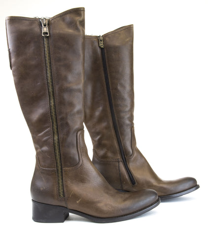 ALBERTO FERMANI Women's Brown Leather Riding Boots 2 Zips Size 7.5 NWD