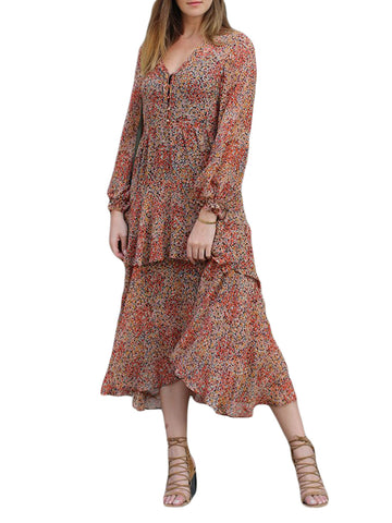 LOVESHACKFANCY Women's Rust Floral Print Alexandra Dress $525 NWT