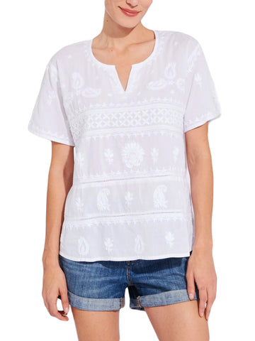 ROBERTA ROLLER RABBIT Women's White Anna Embroidered Shirt $75 NEW