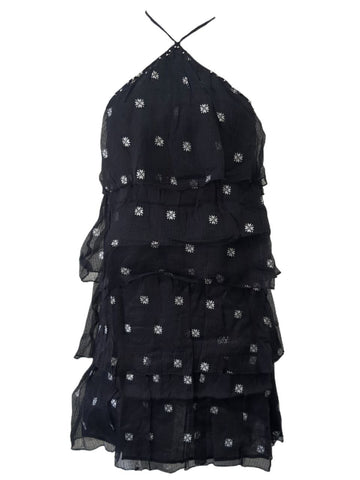 ST. ROCHE Women's Black Vasta Tiered Halter Short Silk Dress #SU1613 NWT