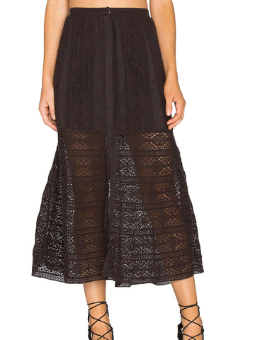 LOVESHACKFANCY Women's Washed Black Bali Midi Skirt $275 NWT