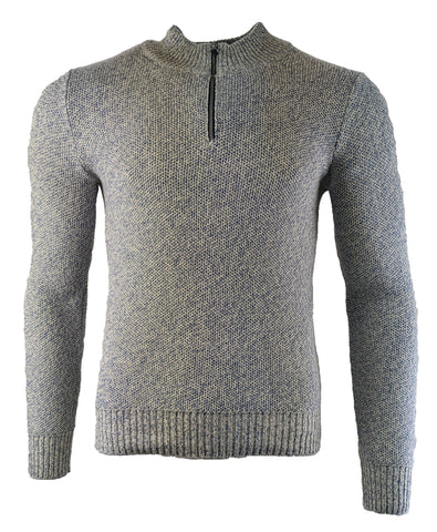 Benson Men's Blue and Cream Knit Quarter Zip Sweater STH02 Size Small NWT