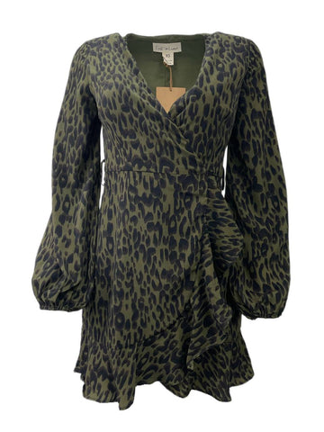 LOST IN LUNAR Women's Khaki Print Callie Wrap Dress Size XS NWT