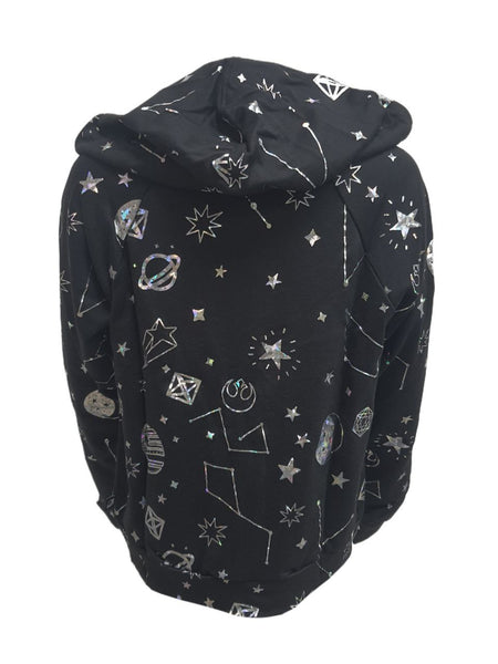 TEREZ Girl's Black Hologram Galaxy Foil Hoodie #12688351 NWT