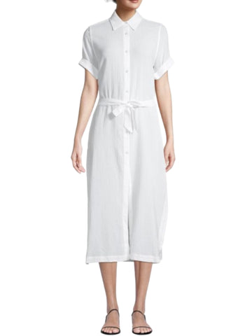 DL1961 Women's Crinkled White Tie Waist Midi Length Shirt Dress NWT