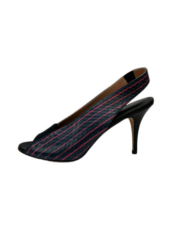 Max Mara Women's Fondo Blue Doretta Slingback Heeled Sandals Size 7 NWB