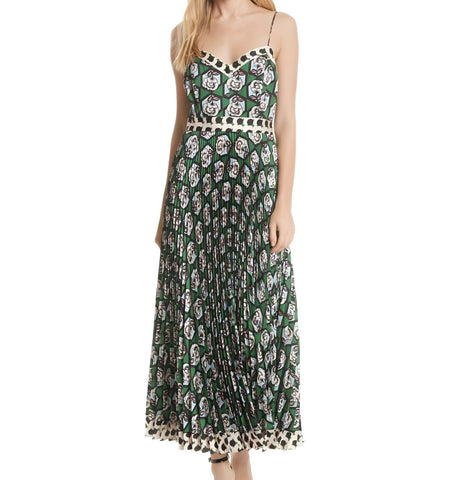 MILLY Women's Green Pleated Maxi V-Neck Floral Pattern Jill Dress #206HF0 8 NWT