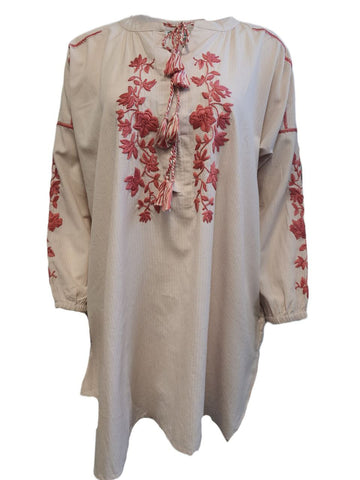 ST. ROCHE Women's Pink Embroidered Willow Shirt Cotton Dress #S1714 X-Small NWT