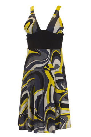 ANALILI Women's Abstract Print V-Neck A-Line Dress F802AF04 Small Yellow