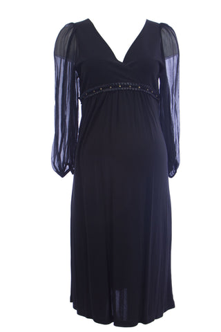 OLIAN Maternity Women's Black Waistband Accent Surplice Neck Dress $165 NWT