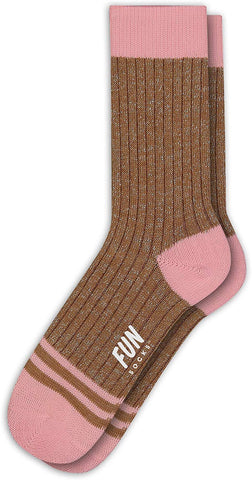 FUN SOCKS Women's Soidified Boot Crew Socks, Gold/Pink