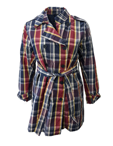 GANT Women's Storm Blue Madras Plaid Nylon Trench Coat Size XXL $375 NWT
