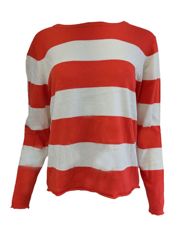 GANT Women's Poppy Red Block Stripe Crew Sweater Size X-Large NWT