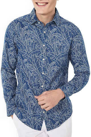 GANT Men's Indigo Leaf Print Fitted Shirt 331945 Size Medium NWT