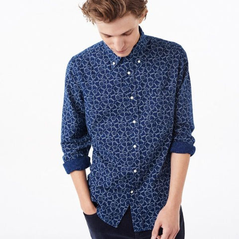 GANT RUGGER Men's Printed Indigo Oxford Shirt 342390 Size M $145 NWT