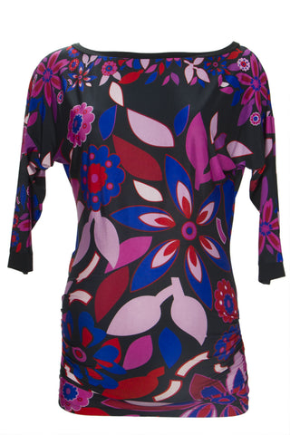 OLIAN Maternity Women's Black Floral Print Dolman Sleeve Boat Neck Top S $98 NWT