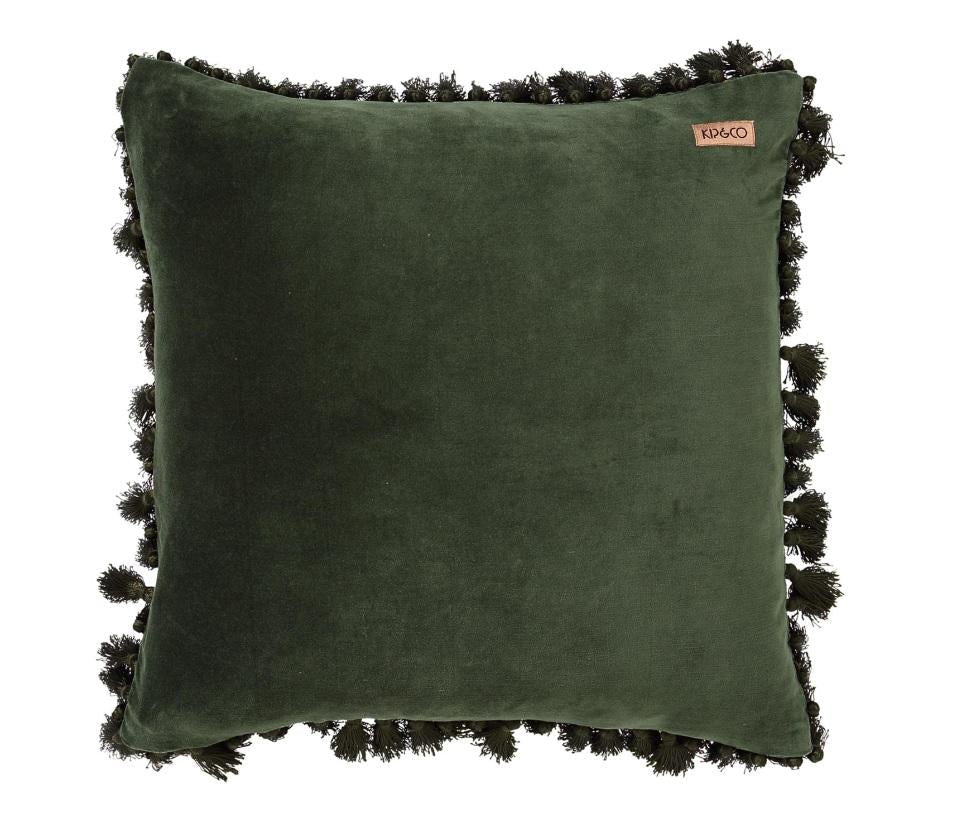 Kip&Co 20 Inch Kombu Green Velvet Tassel Cushion Cover