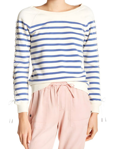 PAM & GELA Women's White Lace Up Sleeve Sweatshirt #24271705 NWT