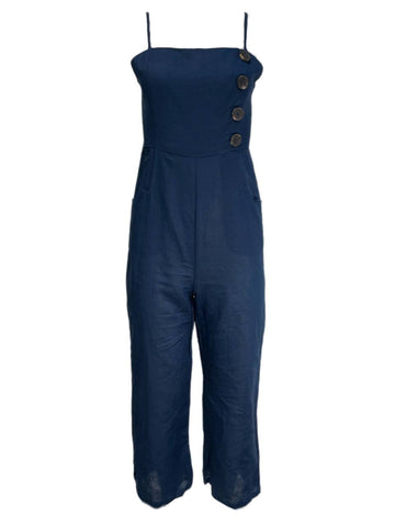 LOST IN LUNAR Women's Navy Luca Linen Blend Pantsuit NWT