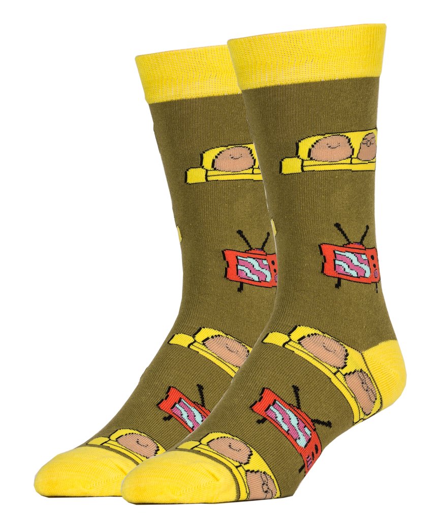 OOOH YEAH! Men's Novelty Crew Socks, MD6008C - Couch Potato Party