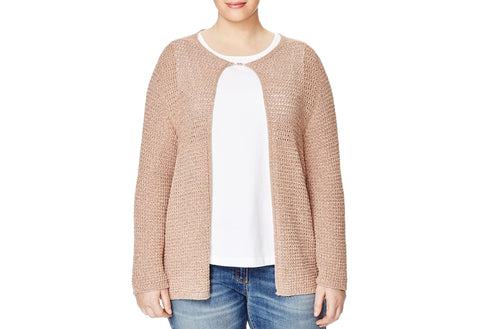 MARINA RINALDI Women's Metallic Pink Marilu Holey Cardigan $280 NWT