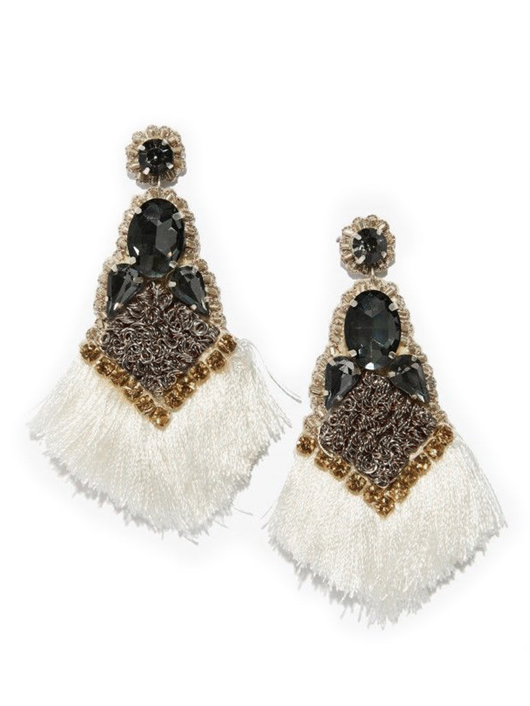 Roberta Roller Rabbit Women's Mishta Fringe Earrings One Size Gunmetal/White