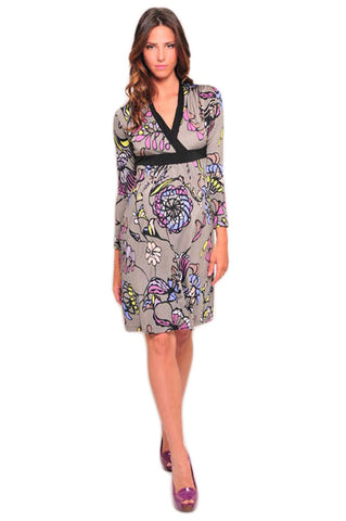 OLIAN Maternity Women's Grey Asian Floral Print Surplice Neck Dress $130 NEW