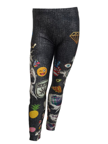 TEREZ Girl's Black Peakaboo Printed Leggings #401820 NWT