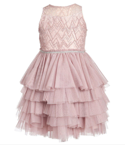 BADGLEY MISCHKA Girl's Pink Beaded Tulle Party Dress #48349300 NWT
