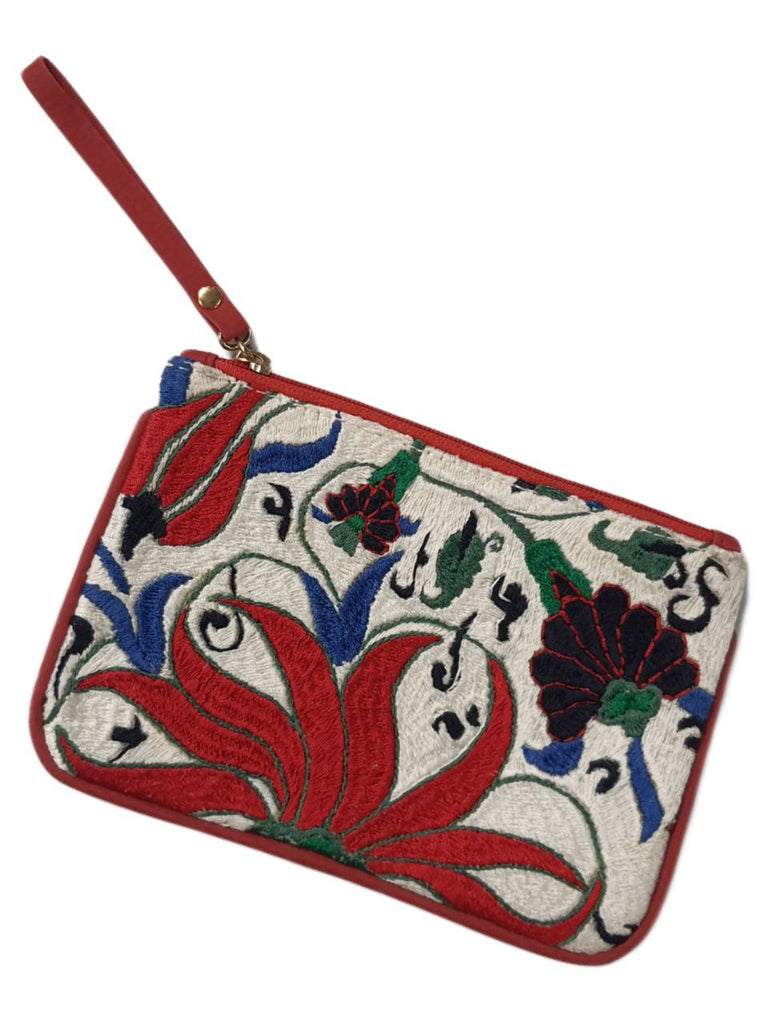 POPINJAY Women's Red Handmade Embroidered Coin Purse #Ppj One Size NWT