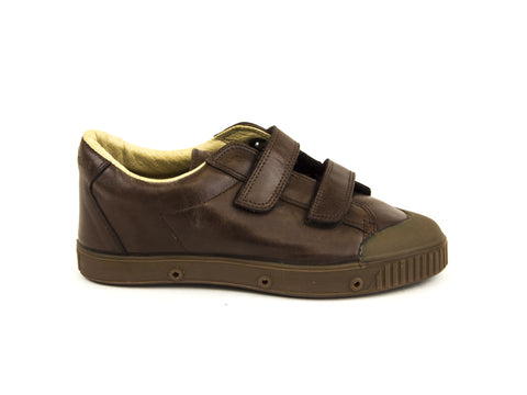Spring Court Little Boys Leather GE1 Clay Hook & Loop Shoes Chestnut Brown 2
