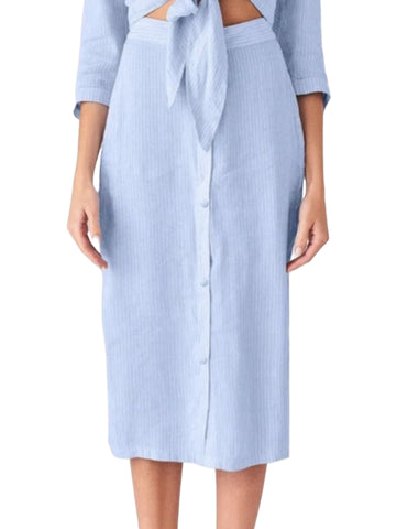 DL1961 Women's Blue Stripe Front Button Midi Skirt #8748 NWT