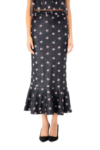 SALONI Women's Black Aidan Embroidered Flower Maxi Sequin Skirt #2163 4 NWT