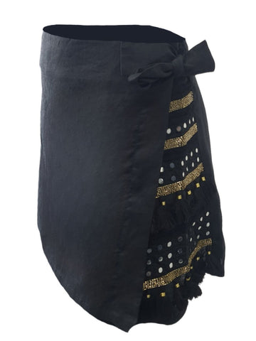 ST. ROCHE Women's Black Organic Linen Maude Mini Skirt #S1521 NWT