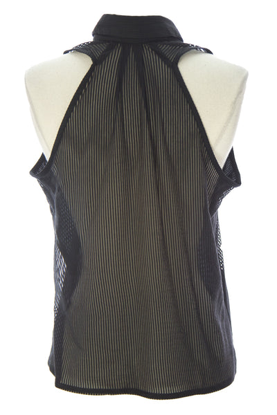 SURFACE TO AIR Women's Sophi Black Pinstripe Sleeveless Collar Top $225 NEW