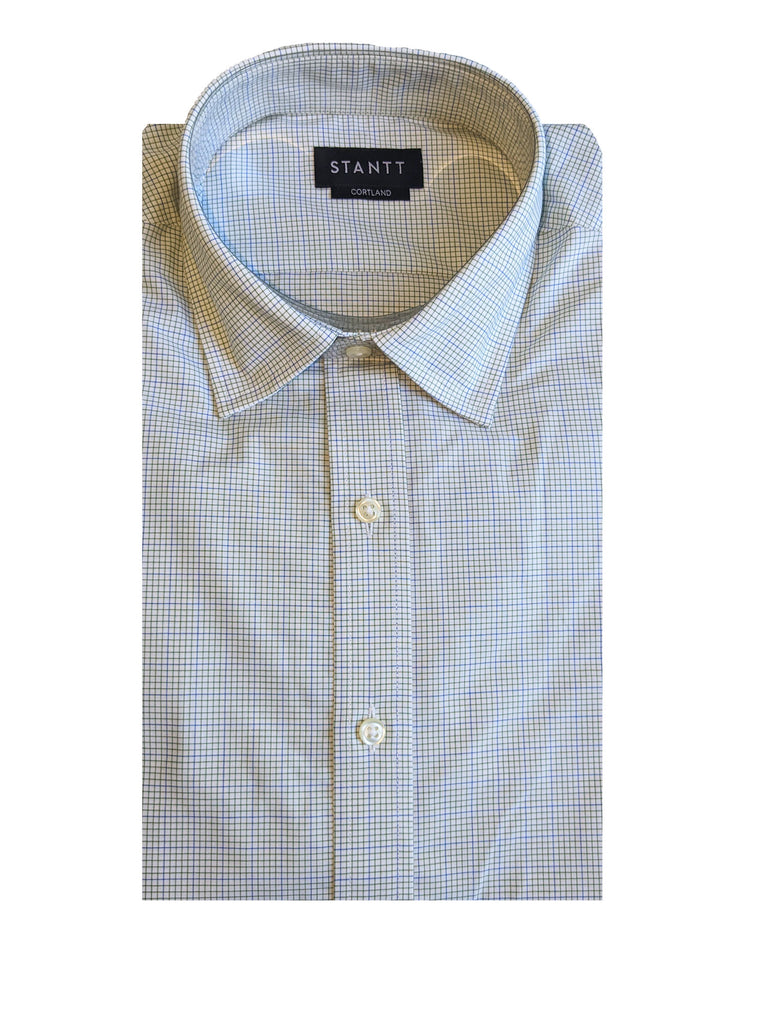STANTT Kelly Green Grid Check Business Casual Shirt Corland Fit 15.5- 30