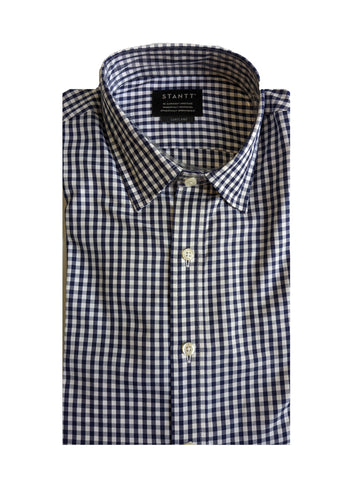 STANTT Men's Navy Gingham Mod Spread Shirt Cortland Fit 15.5-30 NEW