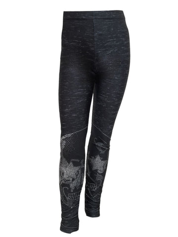 TEREZ Girl's Black Star Eyed Skull Leggings #4017745 16 Years NWT
