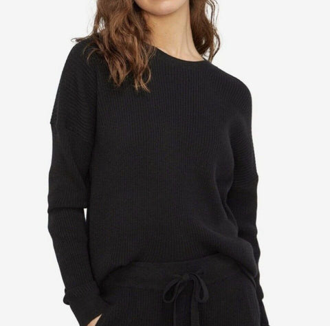State Cashmere Women's Black Crewneck Loungewear Sweater Size Large $150 NWT