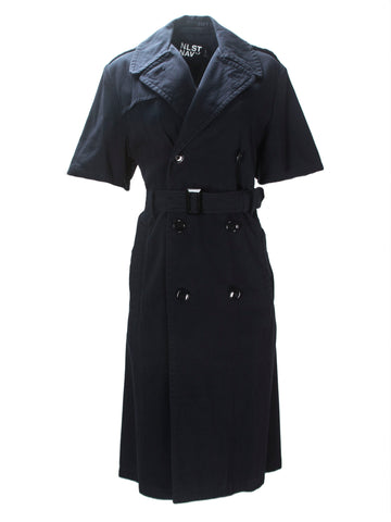 NLST NAVY Women's Navy Blue Short Sleeve Trench Coat $595 NWT